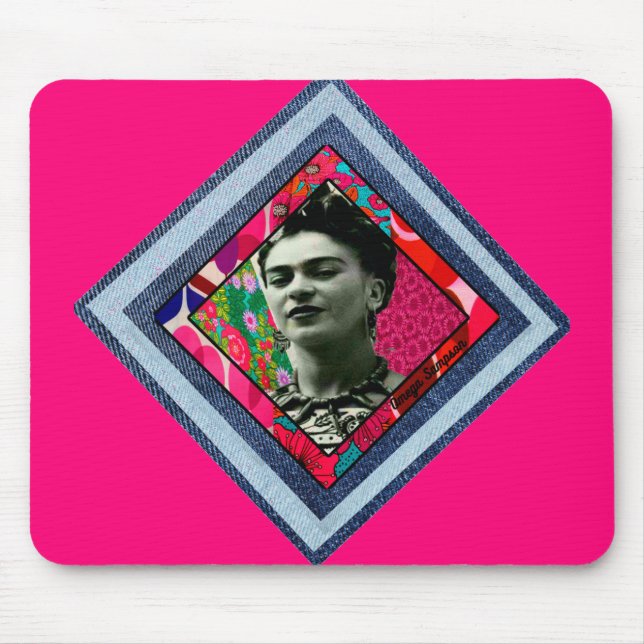 Frida Kahlo Retro Denim Diamond Mouse Pad (Front)