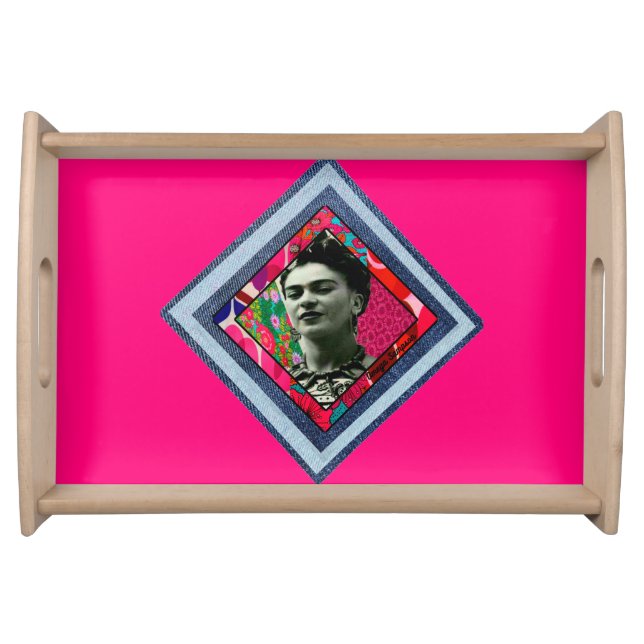 Frida Kahlo Retro Denim Diamond Serving Tray (Front)