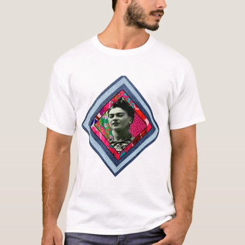 Frida Kahlo Retro Denim Diamond T_Shirt