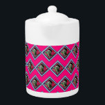 Frida Kahlo Retro Denim Diamond Teapot<br><div class="desc">Retro Mixed media collage with Frida Kahlo,  floral print,  and blue denim. Cute retro gift for retro art lovers,  hippies,  and flower children. Adorable gift for Frida Kahlo fans,  art lovers,  followers of her work.</div>