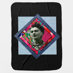 Frida Kahlo Retro Pink Denim Baby Blanket