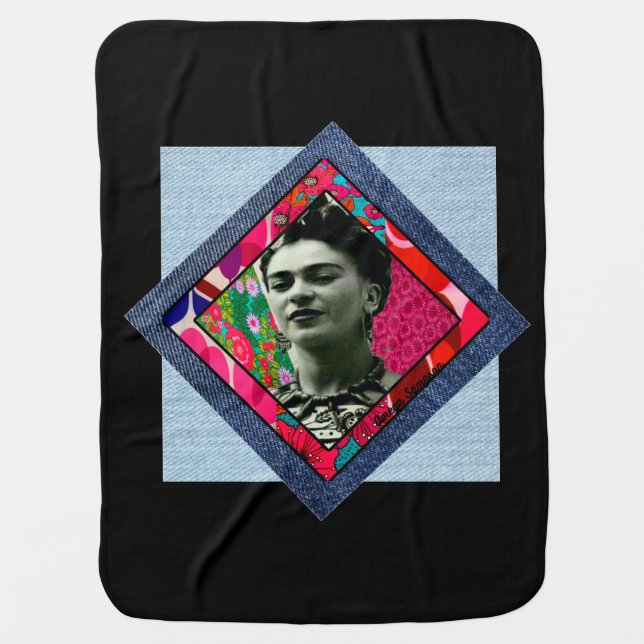 Frida Kahlo Retro Pink Denim Baby Blanket (Front)