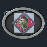 Frida Kahlo Retro Pink Denim Belt Buckle<br><div class="desc">Retro Mixed media collage with Frida Kahlo,  floral print,  and blue denim. Cute retro gift for retro art lovers,  hippies,  and flower children. Adorable gift for Frida Kahlo fans,  art lovers,  followers of her work.</div>