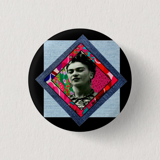 Frida Kahlo Retro Pink Denim Button (Front)