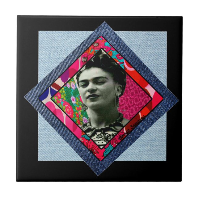 Frida Kahlo Retro Pink Denim Ceramic Tile (Front)