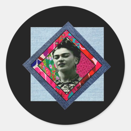 Frida Kahlo Retro Pink Denim Classic Round Sticker