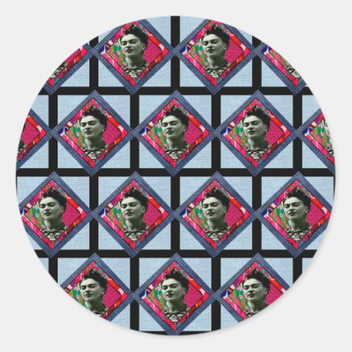 Frida Kahlo Retro Pink Denim Classic Round Sticker