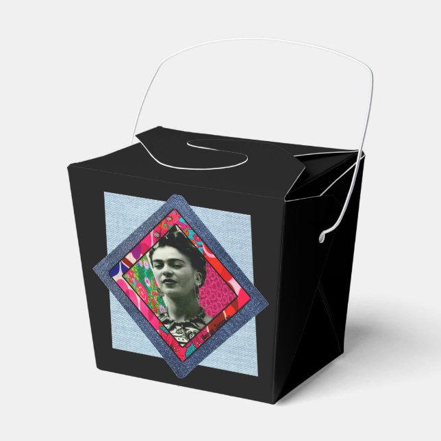 Frida Kahlo Retro Pink Denim Favor Boxes (Front Side)