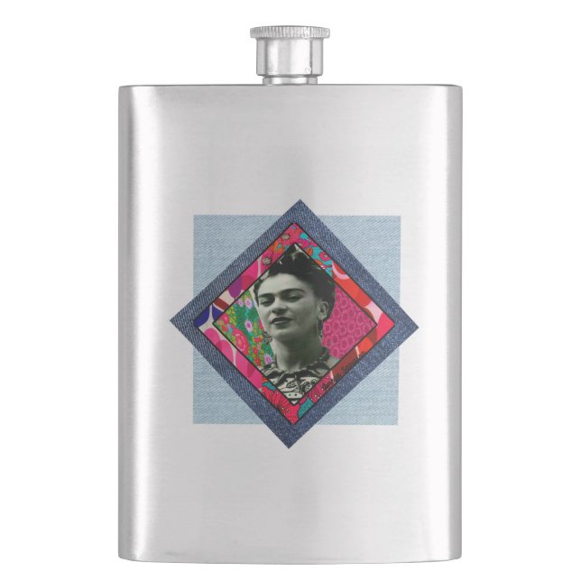 Frida Kahlo Retro Pink Denim Flask (Front)