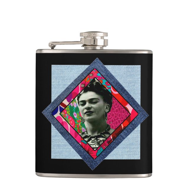 Frida Kahlo Retro Pink Denim Flask (Front)