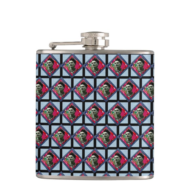 Frida Kahlo Retro Pink Denim Flask (Front)