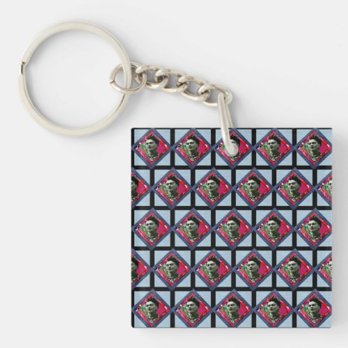 Frida Kahlo Retro Pink Denim Keychain