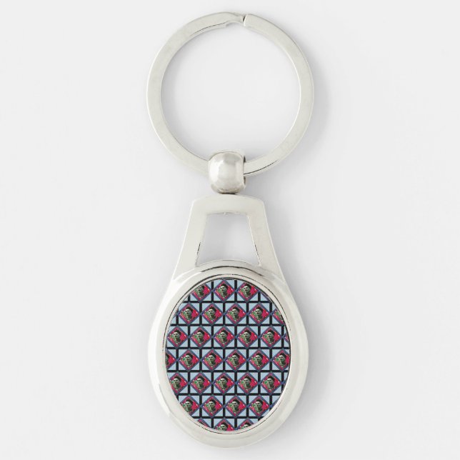 Frida Kahlo Retro Pink Denim Keychain (Front)