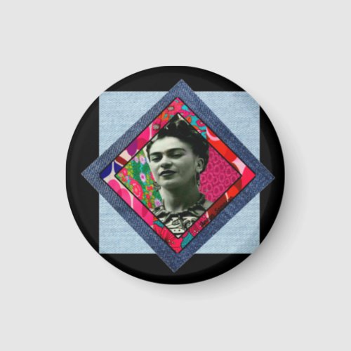 Frida Kahlo Retro Pink Denim Magnet