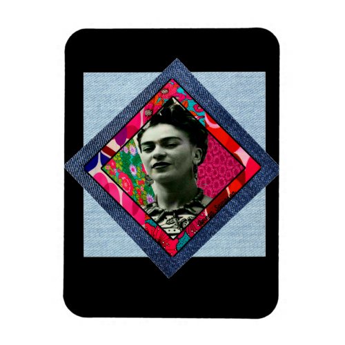 Frida Kahlo Retro Pink Denim Magnet