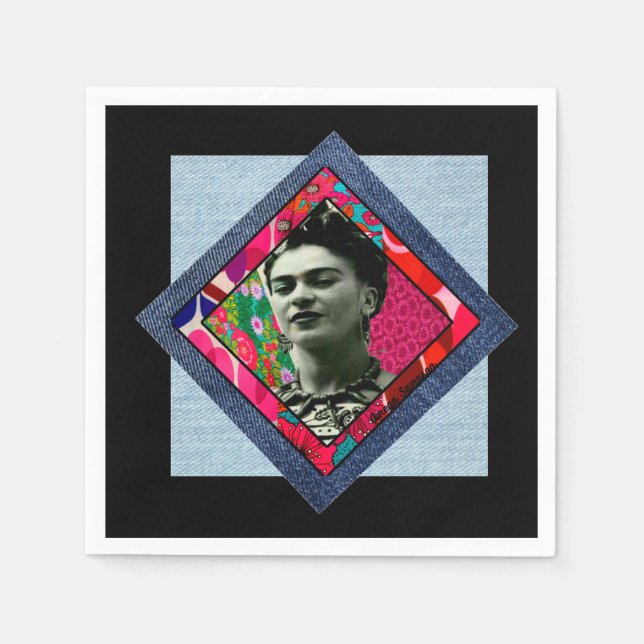 Frida Kahlo Retro Pink Denim Napkins (Front)