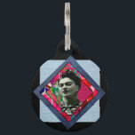 Frida Kahlo Retro Pink Denim Pet ID Tag<br><div class="desc">Retro Mixed media collage with Frida Kahlo,  floral print,  and blue denim. Cute retro gift for retro art lovers,  hippies,  and flower children. Adorable gift for Frida Kahlo fans,  art lovers,  followers of her work.</div>