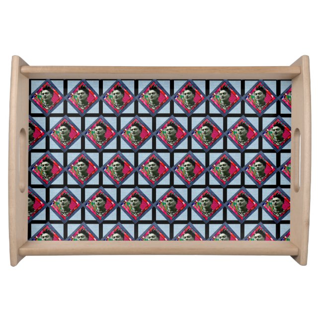 Frida Kahlo Retro Pink Denim Serving Tray (Front)