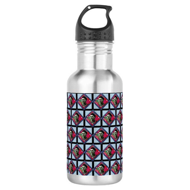 Frida Kahlo Retro Pink Denim Stainless Steel Water Bottle (Front)