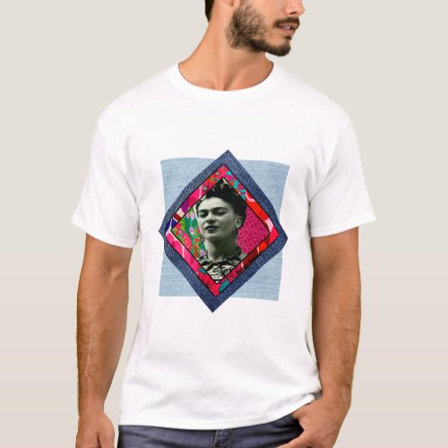 Frida Kahlo Retro Pink Denim T_Shirt