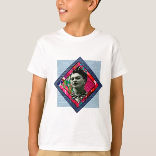 Frida Kahlo Retro Pink Denim T_Shirt