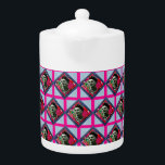 Frida Kahlo Retro Pink Denim Teapot<br><div class="desc">Retro Mixed media collage with Frida Kahlo,  floral print,  and blue denim. Cute retro gift for retro art lovers,  hippies,  and flower children. Adorable gift for Frida Kahlo fans,  art lovers,  followers of her work.</div>