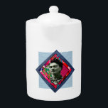 Frida Kahlo Retro Pink Denim Teapot<br><div class="desc">Retro Mixed media collage with Frida Kahlo,  floral print,  and blue denim. Cute retro gift for retro art lovers,  hippies,  and flower children. Adorable gift for Frida Kahlo fans,  art lovers,  followers of her work.</div>