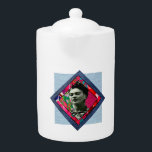 Frida Kahlo Retro Pink Denim Teapot<br><div class="desc">Retro Mixed media collage with Frida Kahlo,  floral print,  and blue denim. Cute retro gift for retro art lovers,  hippies,  and flower children. Adorable gift for Frida Kahlo fans,  art lovers,  followers of her work.</div>