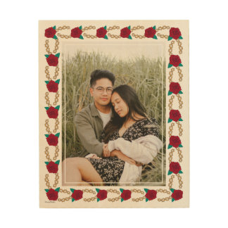 Frida Kahlo Rose and Thorn Floral Border Photo Wood Wall Art