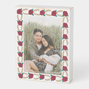 Frida Kahlo Rose and Thorn Floral Border Photo Wooden Box Sign