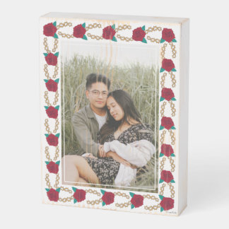 Frida Kahlo Rose and Thorn Floral Border Photo Wooden Box Sign