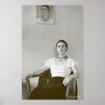 Frida Kahlo Seated W/ Frida Painting Poster by fridakahlo at Zazzle