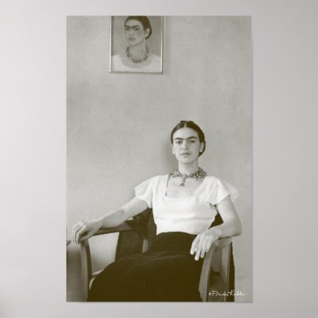 Frida Kahlo Seated W/ Frida Painting Poster