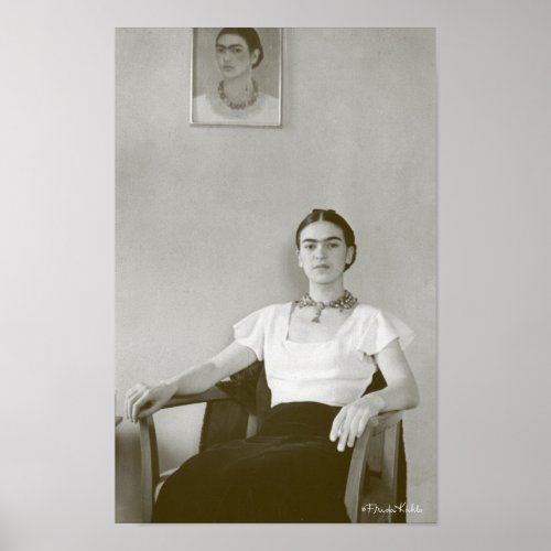 Frida Kahlo Seated w Frida Painting Poster