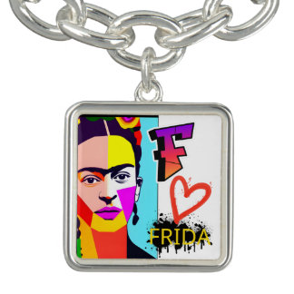 Frida Kahlo Silver Bracelet with Colorful Print