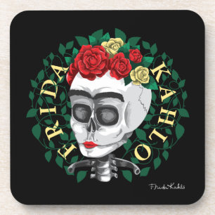 Frida Kahlo   Skull with Rose Crown Beverage Coaster
