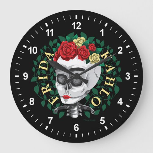 Frida Kahlo  Skull with Rose Crown Large Clock