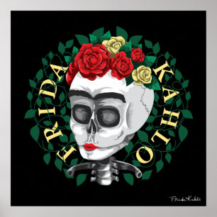Frida Kahlo Skull with Rose Crown Poster