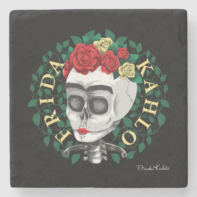 Frida Kahlo | Skull with Rose Crown Stone Coaster (Front)