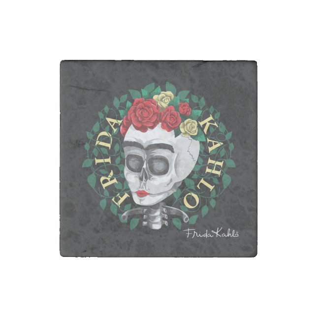 Frida Kahlo | Skull with Rose Crown Stone Magnet (Front)