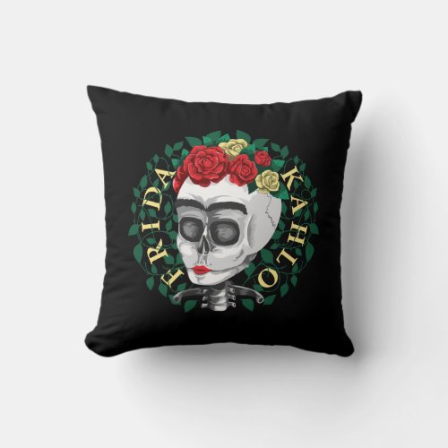 Frida Kahlo  Skull with Rose Crown Throw Pillow