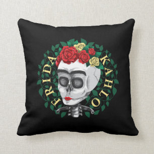 Frida Kahlo Skull with Rose Crown Throw Pillow