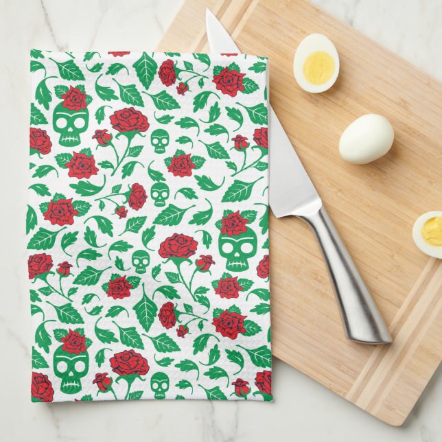 Frida Kahlo | Skulls & Roses Kitchen Towel (Quarter Fold)