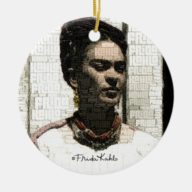Frida Kahlo Textile Portrait Ceramic Ornament (Front)