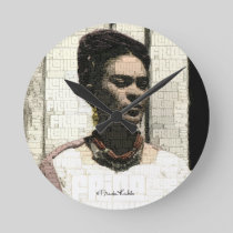 Frida Kahlo Textile Portrait Round Clock