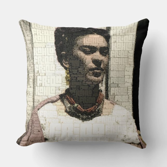 Frida Kahlo Textile Portrait Throw Pillow (Front)