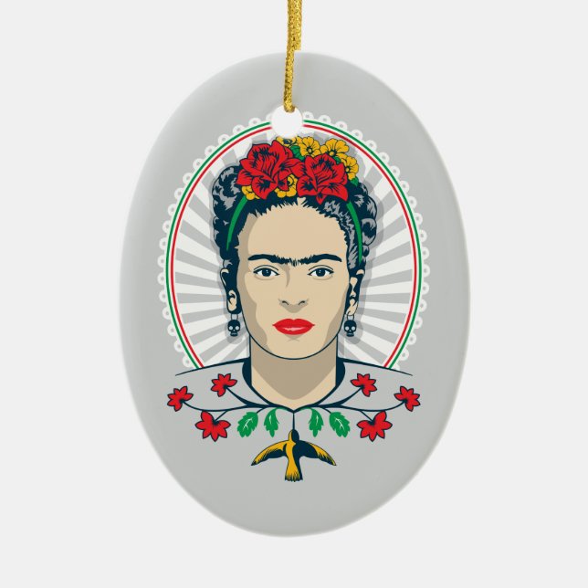 Frida Kahlo | Vintage Floral Ceramic Ornament (Front)