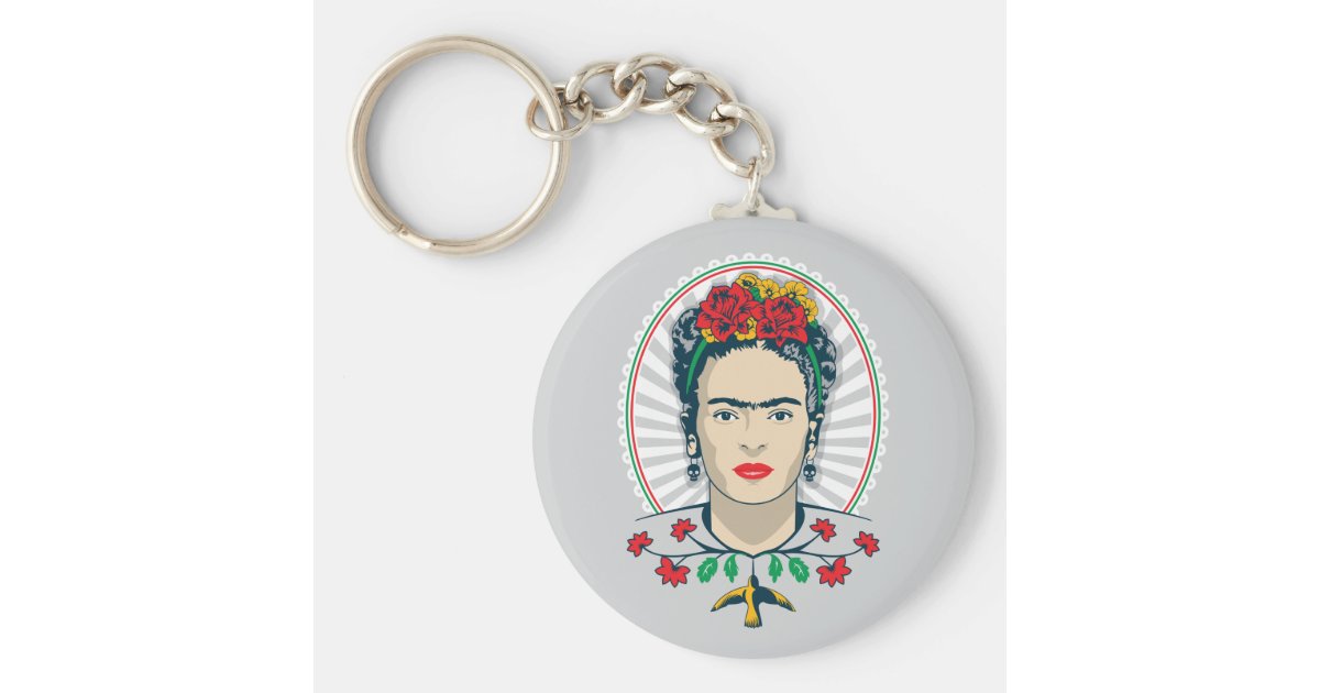 Retro Frida Flowers Silver Key chain w Swivel Clip /& Antique Key