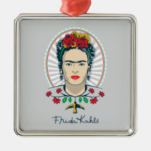 Frida Kahlo Vintage Floral Metal Ornament