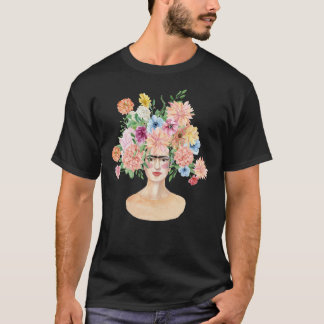 Frida Kahlo Watercolor Portrait - Head of Flowers T-Shirt